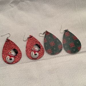 Set of 2 Pair of Leather Christmas Earrings